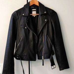 Vintage Zara Genuine Leather Biker Slim Jacket Small EUC